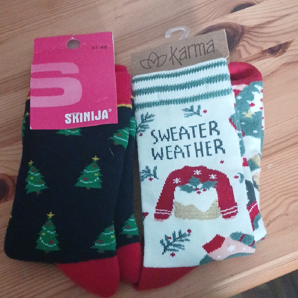 Karma Festive Holiday Socks - Black, Green, Red